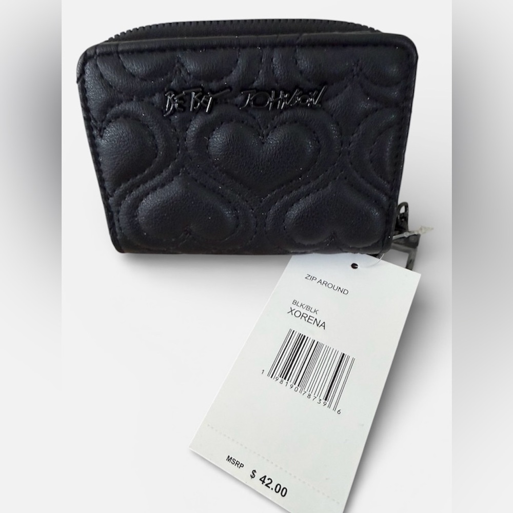BETSEY JOHNSON BLACK QUILTED ZIP AROUND WALLET WITH 🖤 EMBELLISHMENTS - Picture 6 of 6